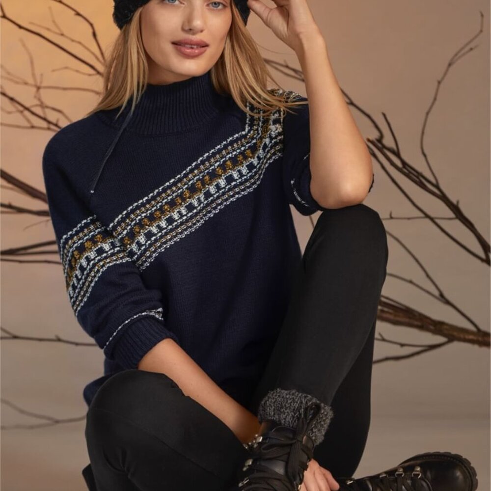 Cabi sweater fair isle offset neck cotton sweater xs 4231